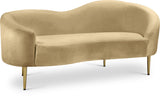 Ritz Velvet / Engineered Wood / Metal / Foam Contemporary Camel Velvet Loveseat - 43.5" W x 31.75" D x 30.5" H
