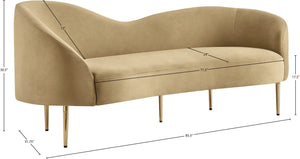 Ritz Velvet / Engineered Wood / Metal / Foam Contemporary Camel Velvet Sofa - 43.5" W x 31.75" D x 30.5" H