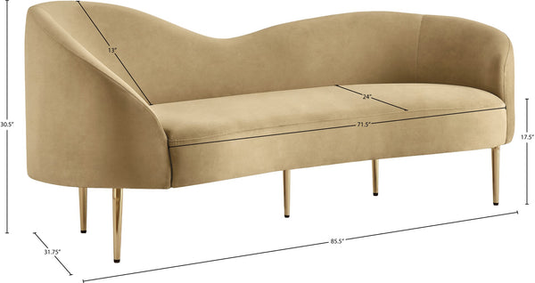 Ritz Velvet / Engineered Wood / Metal / Foam Contemporary Camel Velvet Sofa - 43.5" W x 31.75" D x 30.5" H