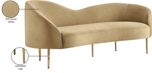 Ritz Velvet / Engineered Wood / Metal / Foam Contemporary Camel Velvet Sofa - 43.5" W x 31.75" D x 30.5" H