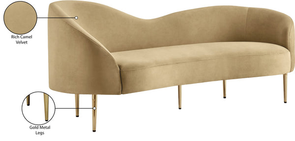 Ritz Velvet / Engineered Wood / Metal / Foam Contemporary Camel Velvet Sofa - 43.5" W x 31.75" D x 30.5" H