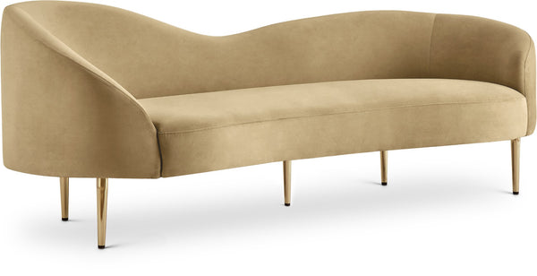 Ritz Velvet / Engineered Wood / Metal / Foam Contemporary Camel Velvet Sofa - 43.5" W x 31.75" D x 30.5" H