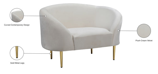 Ritz Velvet / Engineered Wood / Metal / Foam Contemporary Cream Velvet Chair - 43.5" W x 31.75" D x 30.5" H