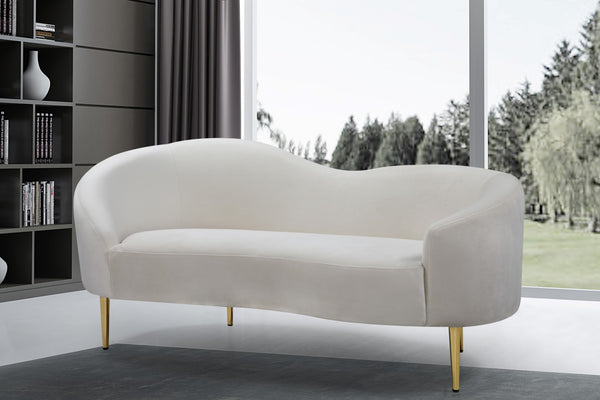 Ritz Velvet / Engineered Wood / Metal / Foam Contemporary Cream Velvet Loveseat - 67" W x 31.75" D x 30.5" H