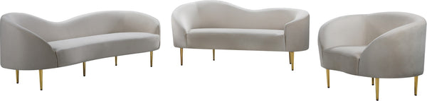 Ritz Velvet / Engineered Wood / Metal / Foam Contemporary Cream Velvet Loveseat - 67" W x 31.75" D x 30.5" H