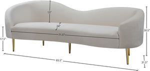 Ritz Velvet / Engineered Wood / Metal / Foam Contemporary Cream Velvet Sofa - 85.5" W x 31.75" D x 30.5" H