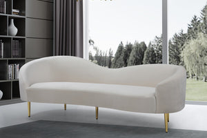 Ritz Velvet / Engineered Wood / Metal / Foam Contemporary Cream Velvet Sofa - 85.5" W x 31.75" D x 30.5" H
