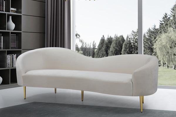 Ritz Velvet / Engineered Wood / Metal / Foam Contemporary Cream Velvet Sofa - 85.5" W x 31.75" D x 30.5" H