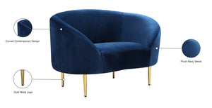 Ritz Velvet / Engineered Wood / Metal / Foam Contemporary Navy Velvet Chair - 43.5" W x 31.75" D x 30.5" H