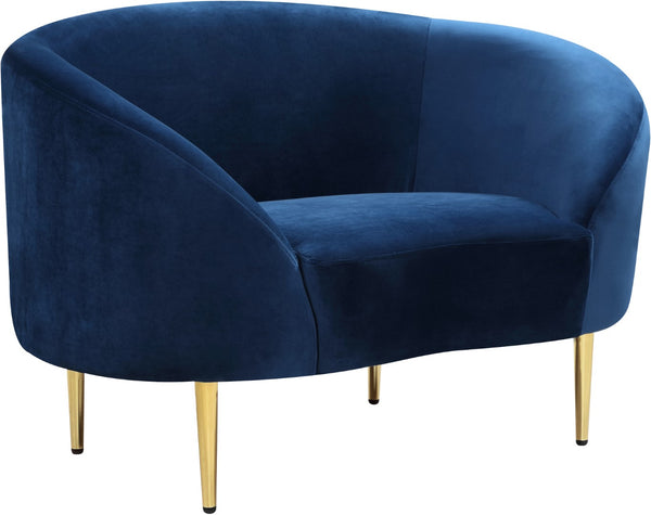 Ritz Velvet / Engineered Wood / Metal / Foam Contemporary Navy Velvet Chair - 43.5" W x 31.75" D x 30.5" H