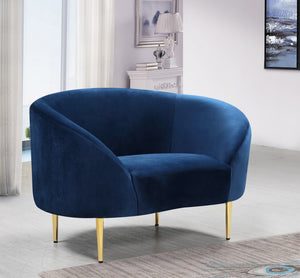 Ritz Velvet / Engineered Wood / Metal / Foam Contemporary Navy Velvet Chair - 43.5" W x 31.75" D x 30.5" H