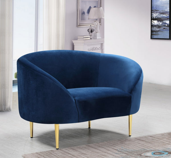 Ritz Velvet / Engineered Wood / Metal / Foam Contemporary Navy Velvet Chair - 43.5" W x 31.75" D x 30.5" H