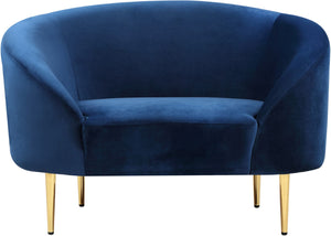 Ritz Velvet / Engineered Wood / Metal / Foam Contemporary Navy Velvet Chair - 43.5" W x 31.75" D x 30.5" H