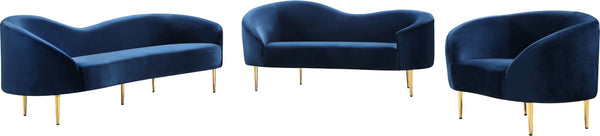 Ritz Velvet / Engineered Wood / Metal / Foam Contemporary Navy Velvet Chair - 43.5" W x 31.75" D x 30.5" H