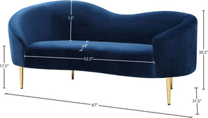 Ritz Velvet / Engineered Wood / Metal / Foam Contemporary Navy Velvet Loveseat - 67" W x 31.75" D x 30.5" H