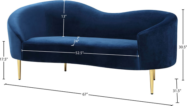 Ritz Velvet / Engineered Wood / Metal / Foam Contemporary Navy Velvet Loveseat - 67" W x 31.75" D x 30.5" H