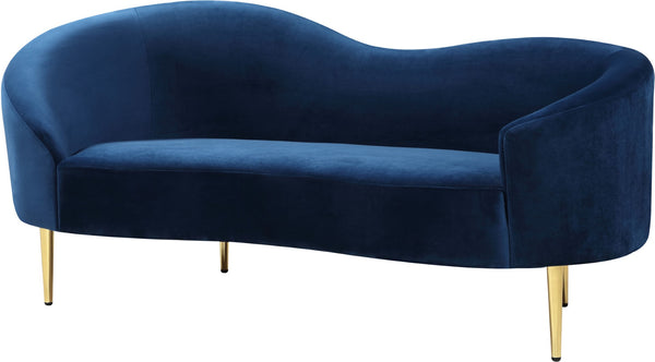 Ritz Velvet / Engineered Wood / Metal / Foam Contemporary Navy Velvet Loveseat - 67" W x 31.75" D x 30.5" H