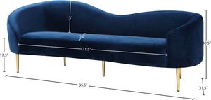 Ritz Velvet / Engineered Wood / Metal / Foam Contemporary Navy Velvet Sofa - 85.5" W x 31.75" D x 30.5" H