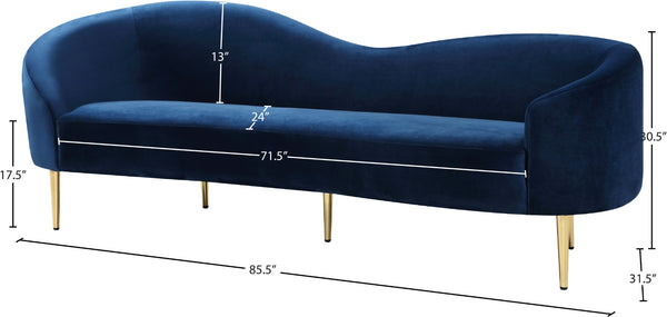 Ritz Velvet / Engineered Wood / Metal / Foam Contemporary Navy Velvet Sofa - 85.5" W x 31.75" D x 30.5" H
