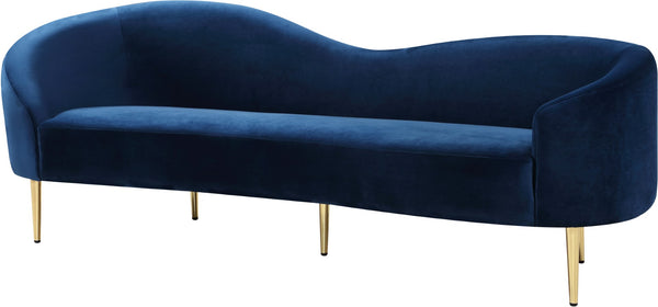 Ritz Velvet / Engineered Wood / Metal / Foam Contemporary Navy Velvet Sofa - 85.5" W x 31.75" D x 30.5" H