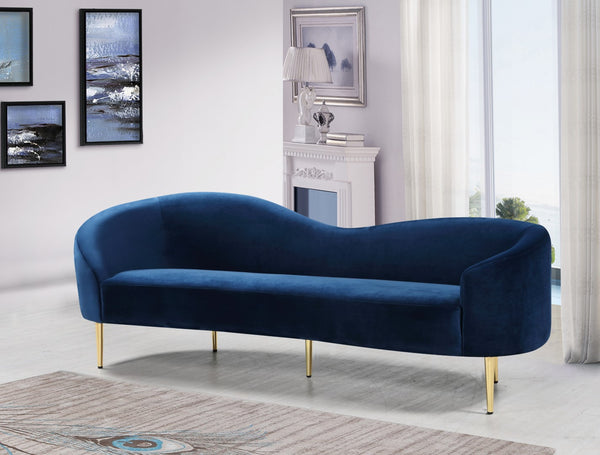 Ritz Velvet / Engineered Wood / Metal / Foam Contemporary Navy Velvet Sofa - 85.5" W x 31.75" D x 30.5" H