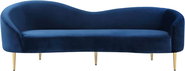 Ritz Velvet / Engineered Wood / Metal / Foam Contemporary Navy Velvet Sofa - 85.5" W x 31.75" D x 30.5" H