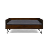 Bonneville Mid Century Modern Ped Bed with Acacia Wood Frame, Dark Oak and Dark Gray