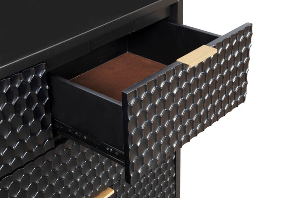 Black Pearl Dresser - Contemporary 7-Drawer Storage with Textured Fronts & Gold Accents for Elegance