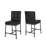 Commonwealth Industrial Modern 24" Counter Stool with Faux Leather Backing and Metal Pipe Base, Black Finish Noble House