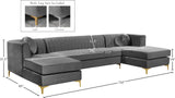 Graham Velvet / Engineered Wood / Metal / Foam Contemporary Grey Velvet 3pc. Sectional - 132" W x 65" D x 31.5" H