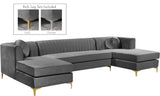 Graham Velvet / Engineered Wood / Metal / Foam Contemporary Grey Velvet 3pc. Sectional - 132" W x 65" D x 31.5" H