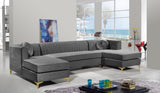 Graham Velvet / Engineered Wood / Metal / Foam Contemporary Grey Velvet 3pc. Sectional - 132" W x 65" D x 31.5" H