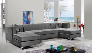 Graham Velvet / Engineered Wood / Metal / Foam Contemporary Grey Velvet 3pc. Sectional - 132" W x 65" D x 31.5" H