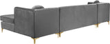 Graham Velvet / Engineered Wood / Metal / Foam Contemporary Grey Velvet 3pc. Sectional - 132" W x 65" D x 31.5" H