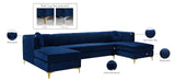 Graham Velvet / Engineered Wood / Metal / Foam Contemporary Navy Velvet 3pc. Sectional - 132" W x 65" D x 31.5" H