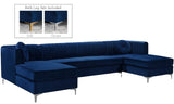 Graham Velvet / Engineered Wood / Metal / Foam Contemporary Navy Velvet 3pc. Sectional - 132" W x 65" D x 31.5" H