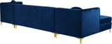 Graham Velvet / Engineered Wood / Metal / Foam Contemporary Navy Velvet 3pc. Sectional - 132" W x 65" D x 31.5" H