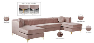 Graham Velvet / Engineered Wood / Metal / Foam Contemporary Pink Velvet 3pc. Sectional - 132" W x 65" D x 31.5" H