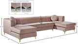 Graham Velvet / Engineered Wood / Metal / Foam Contemporary Pink Velvet 3pc. Sectional - 132" W x 65" D x 31.5" H