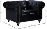 Chesterfield Velvet / Engineered Wood / Metal / Foam Contemporary Black Velvet Chair - 48" W x 33" D x 30.5" H