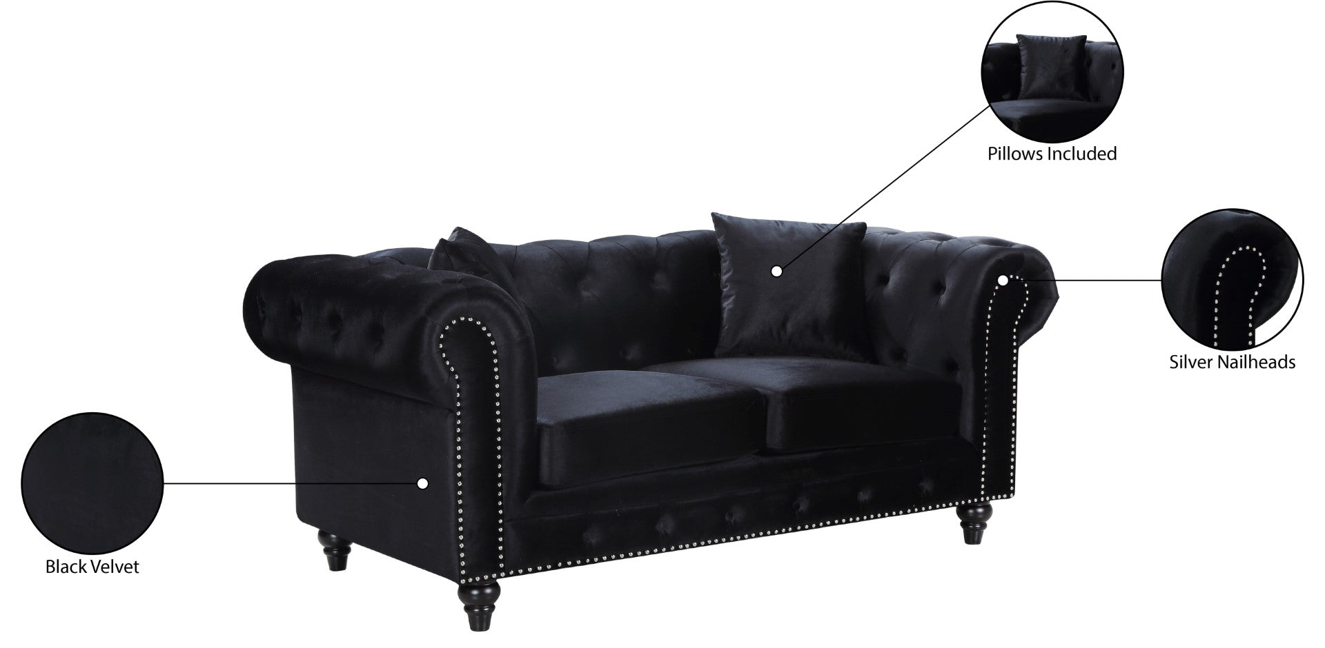 Chesterfield Velvet Loveseat - Thumbnail 5