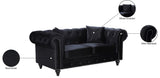 Chesterfield Velvet / Engineered Wood / Metal / Foam Contemporary Black Velvet Loveseat - 71" W x 33" D x 30.5" H