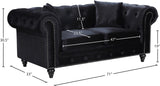 Chesterfield Velvet / Engineered Wood / Metal / Foam Contemporary Black Velvet Loveseat - 71" W x 33" D x 30.5" H