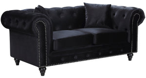 Chesterfield Velvet / Engineered Wood / Metal / Foam Contemporary Black Velvet Loveseat - 71" W x 33" D x 30.5" H