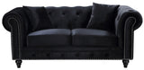 Chesterfield Velvet / Engineered Wood / Metal / Foam Contemporary Black Velvet Loveseat - 71" W x 33" D x 30.5" H