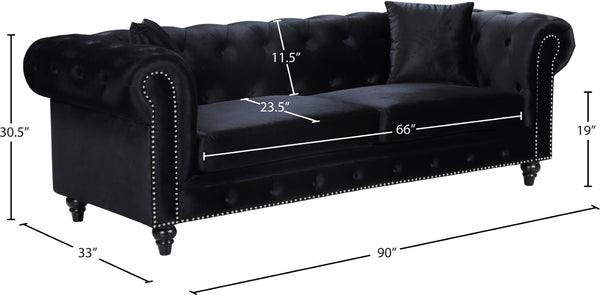 Chesterfield Velvet / Engineered Wood / Metal / Foam Contemporary Black Velvet Sofa - 90" W x 33" D x 30.5" H