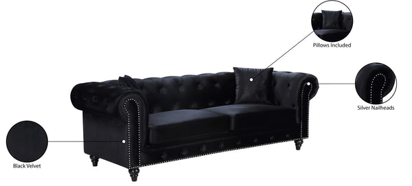 Chesterfield Velvet / Engineered Wood / Metal / Foam Contemporary Black Velvet Sofa - 90" W x 33" D x 30.5" H