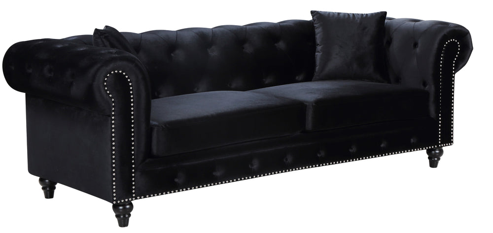 Chesterfield Velvet / Engineered Wood / Metal / Foam Contemporary Black Velvet Sofa - 90" W x 33" D x 30.5" H