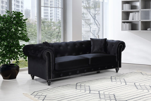 Chesterfield Velvet / Engineered Wood / Metal / Foam Contemporary Black Velvet Sofa - 90" W x 33" D x 30.5" H