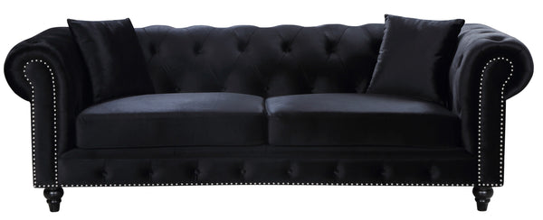 Chesterfield Velvet / Engineered Wood / Metal / Foam Contemporary Black Velvet Sofa - 90" W x 33" D x 30.5" H